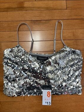 New with tags Primark Silver Sequin Cropped Cowl Neck Top